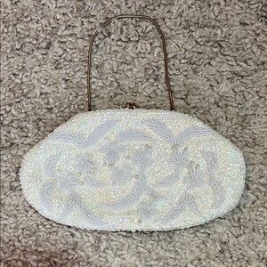 Vintage White Beaded Handbag